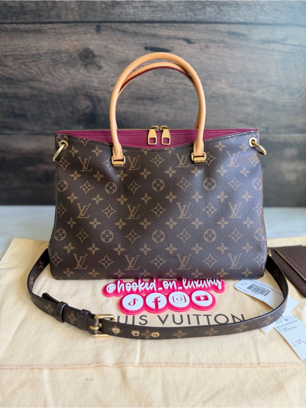 Authentic Louis Vuitton Pallas MM Aurore Monogram Shoulder 2 Way Handbag EUC